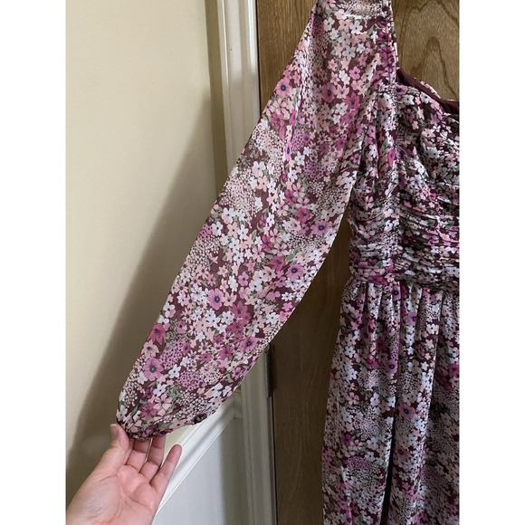 Crystal Doll Floral Print Mini Dress Empire Waist Flare Long Sleeve Junior Sz M - Picture 3 of 11